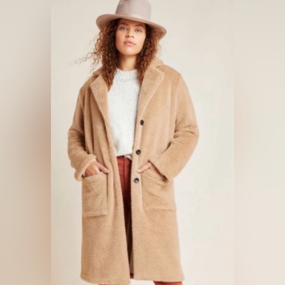 Anthropologie Sanctuary Colleen Dust Beige Faux Fur Coat Sz M NEW